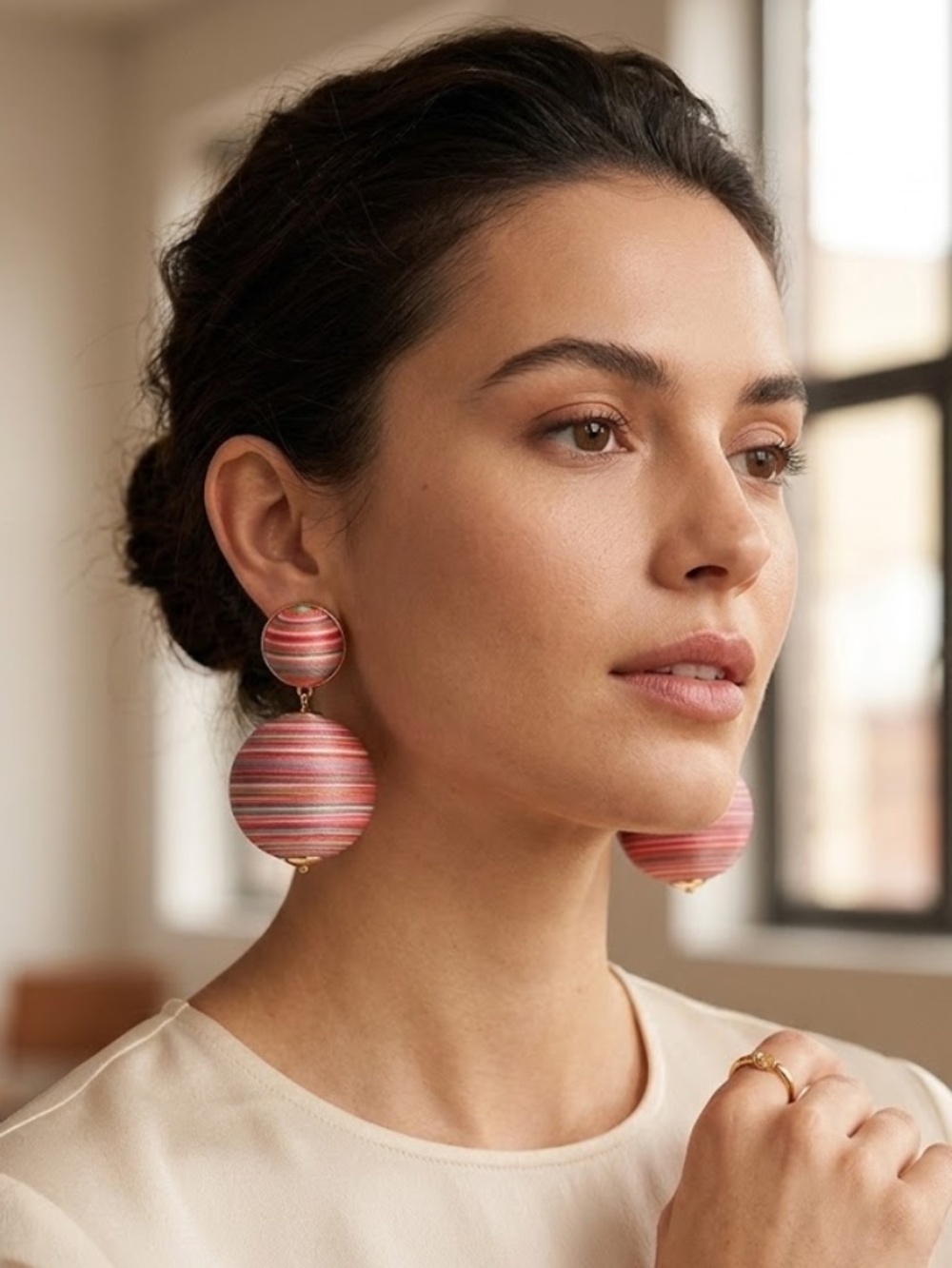 Tuckernuck Multi-Colored Striped Thread Lantern Statement Earrings NW